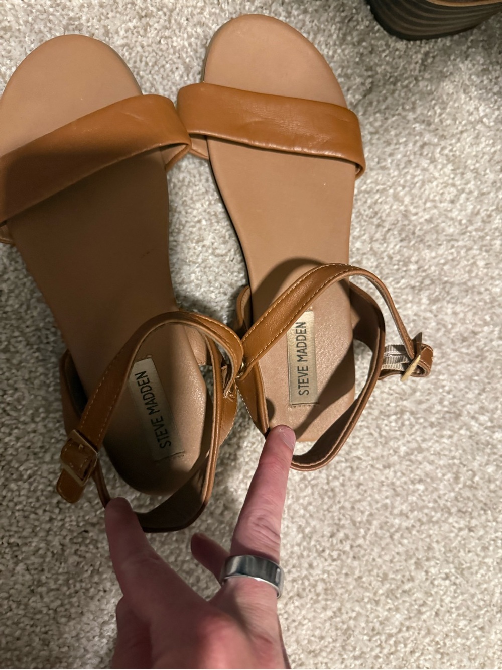 Steve Madden Cognac Tan Leather Ankle-Strap Sandals